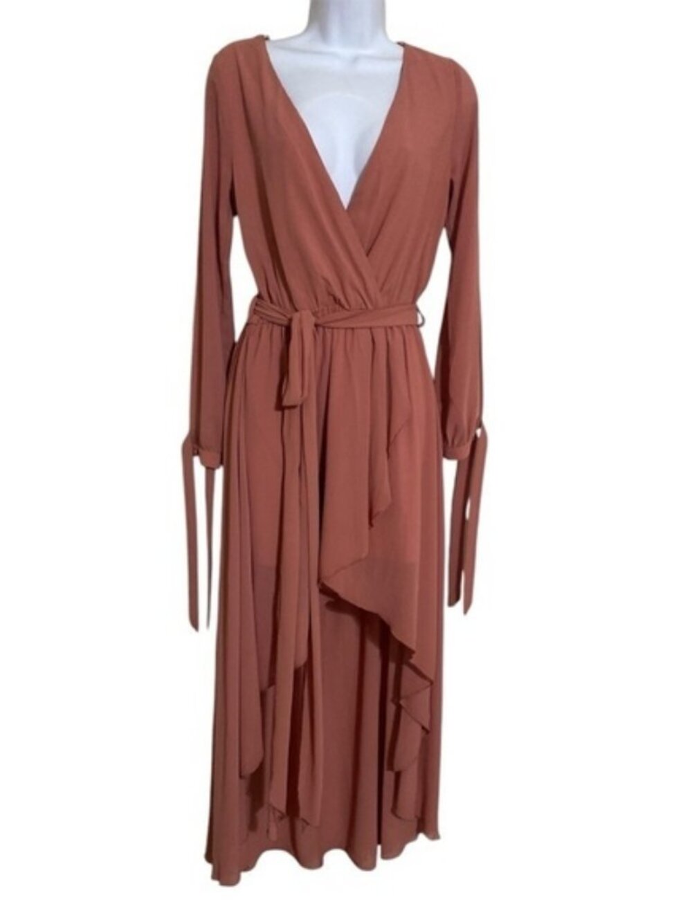 Miss Avenue Rust Wrap Dress women S fairy high-low festival casual cottage-core